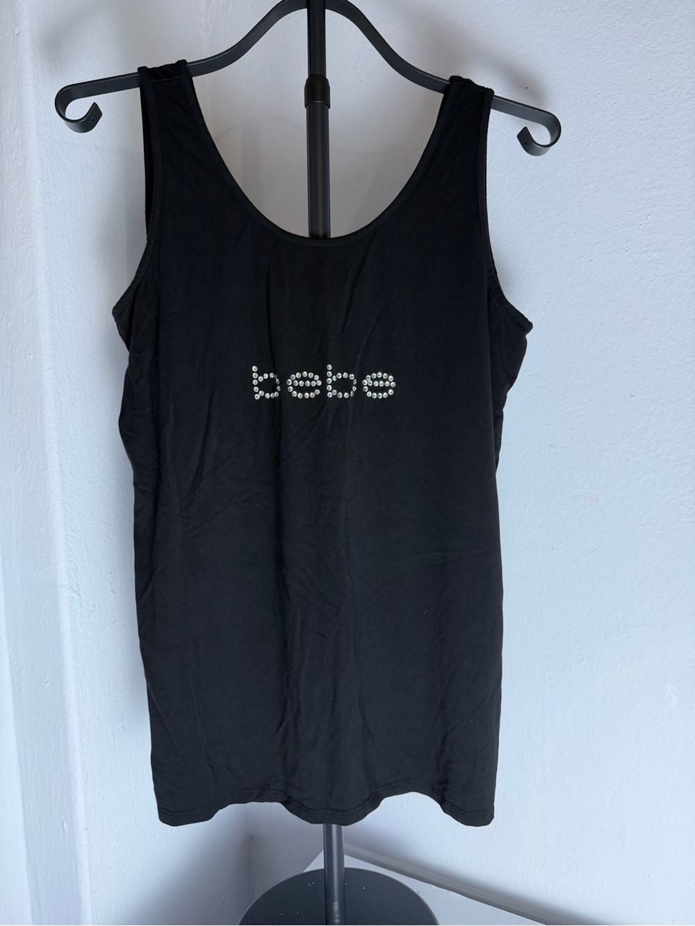 bebe Black Tank with Rhinestone Logo